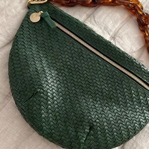 Clare V Grande Fanny Evergreen woven zigzag + tortoise shortie